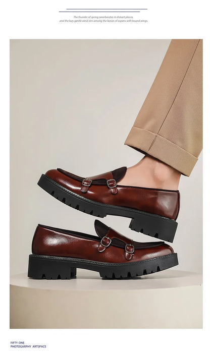 New Buckle Designer Big Size Loafers For Man Spring Autumn Business Leather Platform Shoes Male Fashion Casual Elegant Shoes Man