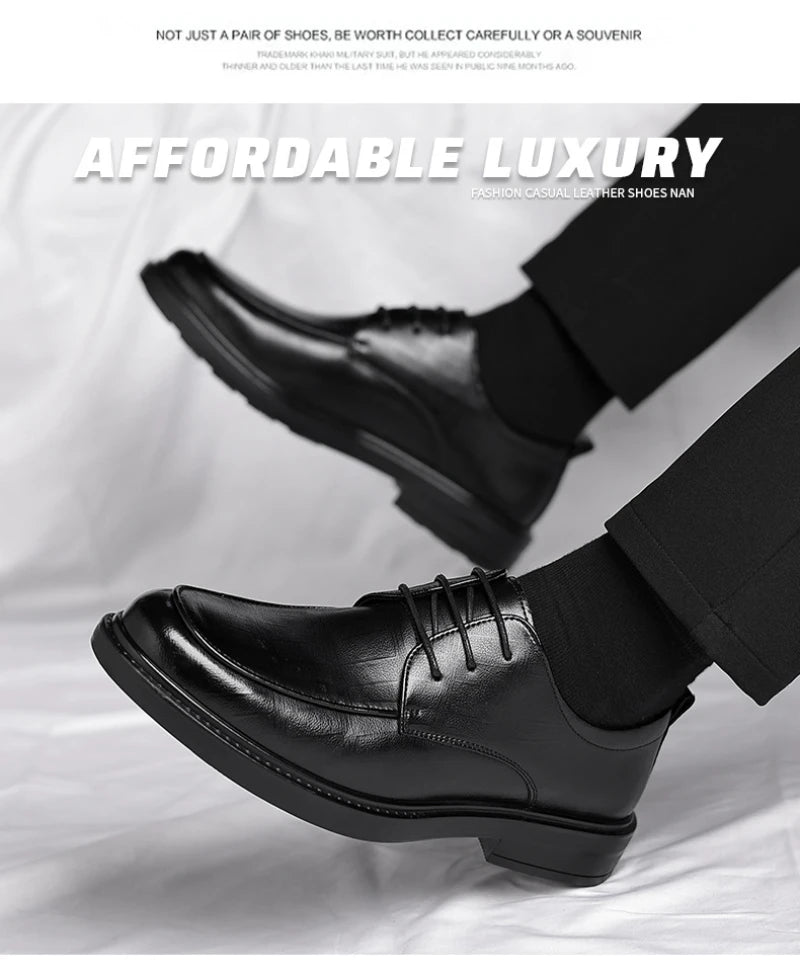 Leather Shoes Men's Four Seasons Business Formal British Casual Commuting Style Black Heightening Wedding Groom's Shoes New