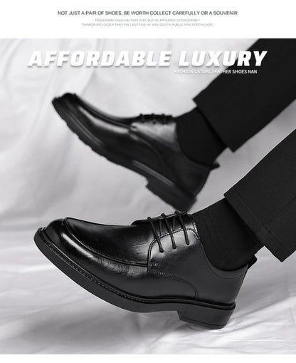 Leather Shoes Men's Four Seasons Business Formal British Casual Commuting Style Black Heightening Wedding Groom's Shoes New