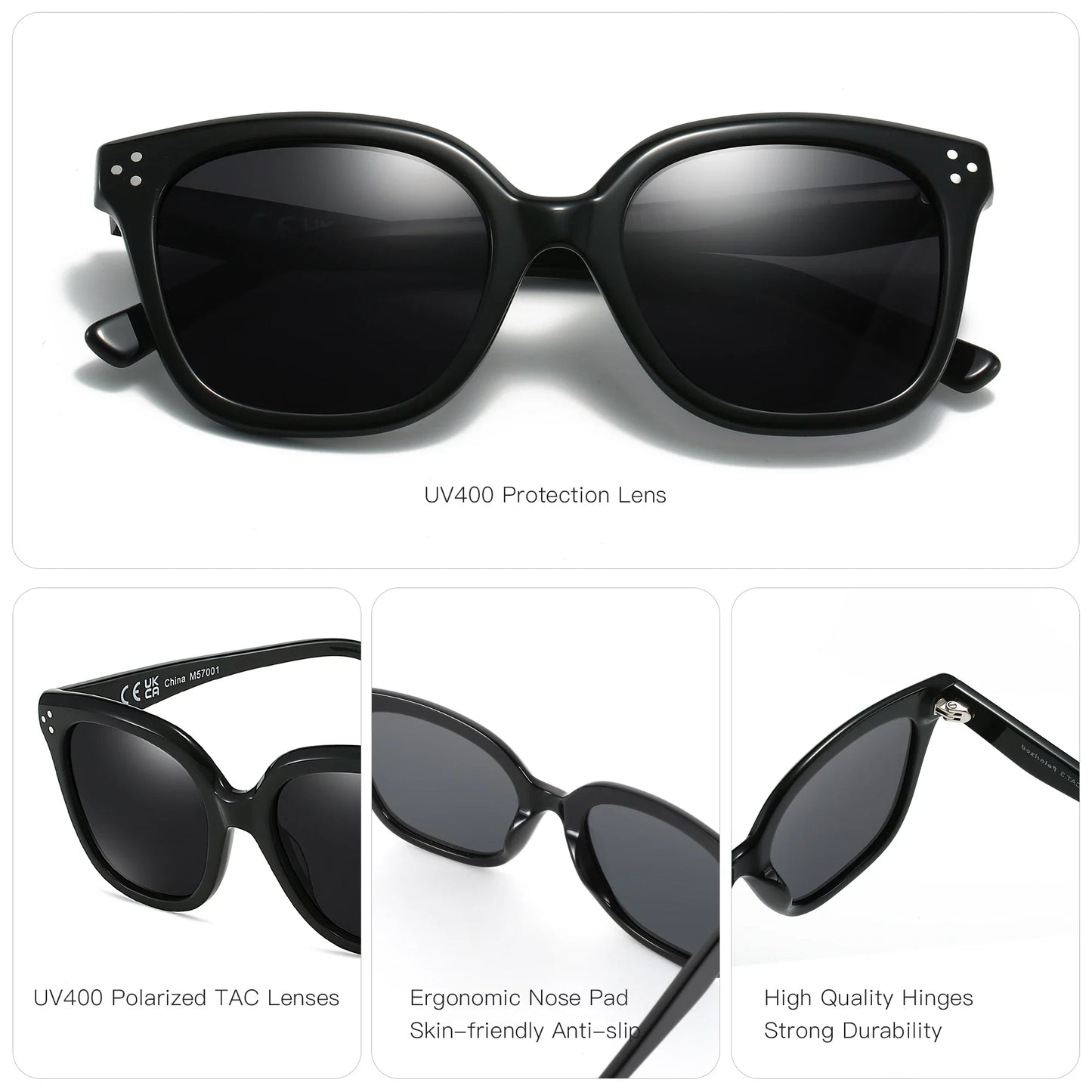Fashion Square Polarized Sunglasses Classic Design UV400 Protection Acetate Sun Glasses Shade for Women Men