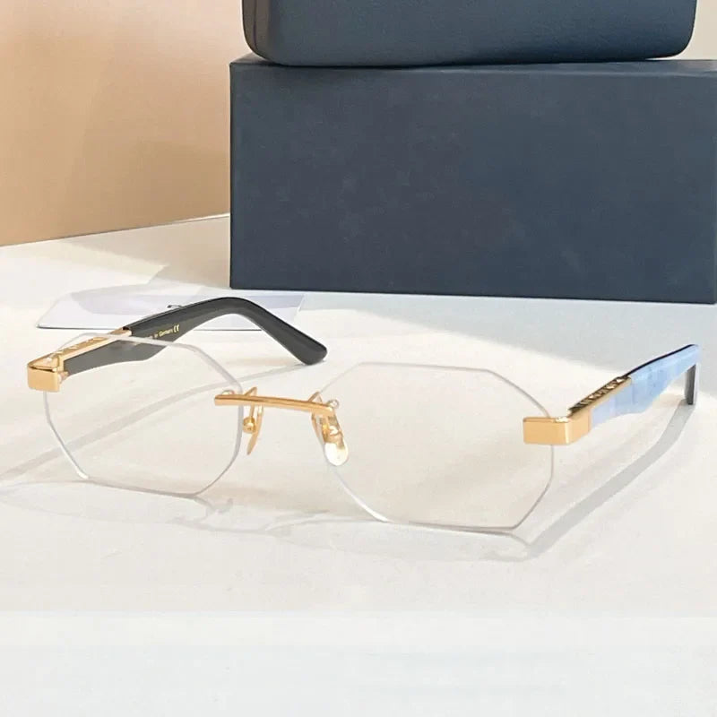 Designer Rimless Sunglasses THE AMAN I Irregular for Men Women Alloy Luxury Germany Brand Design High Quality UV400 with Case