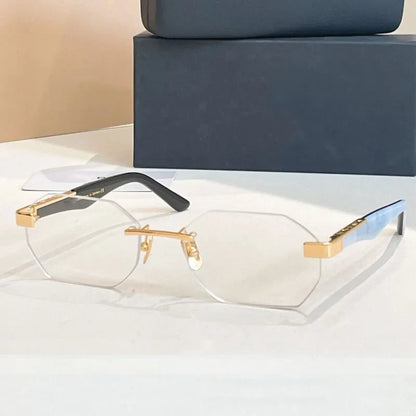 Designer Rimless Sunglasses THE AMAN I Irregular for Men Women Alloy Luxury Germany Brand Design High Quality UV400 with Case