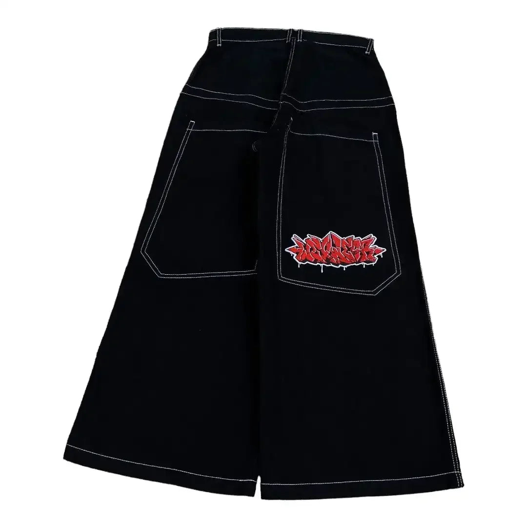 Y2k Baggy New Wexwear Stripes Black Pants Embroidered Jeans Streetwear Men Harajuku Hip Hop Women High Waist Wide Trouser