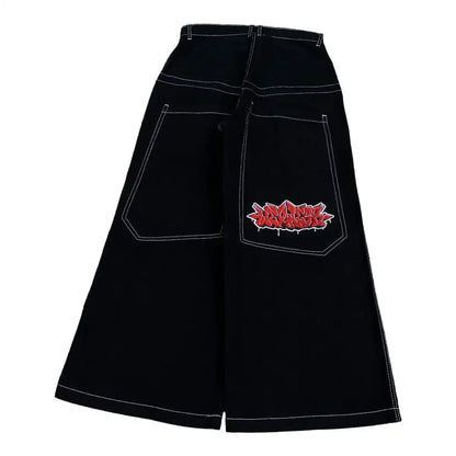 Y2k Baggy New Wexwear Stripes Black Pants Embroidered Jeans Streetwear Men Harajuku Hip Hop Women High Waist Wide Trouser