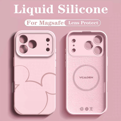 Luxury Liquid MIkey Silicone For Magsafe Phone Case For iPhone 17 Pro 16 15 14 13 12 Pro Max Wireless Charging Skin Smooth Cover