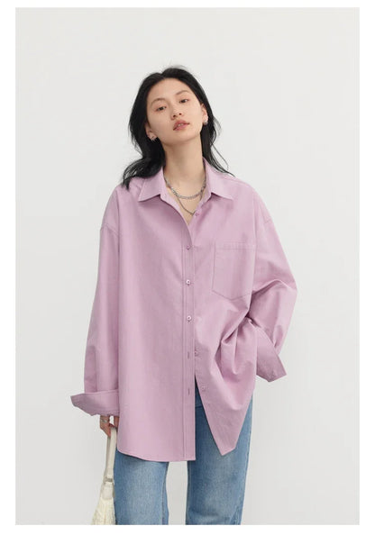 Korean Women's Long-sleeved Shirt Loose Woman Tops Fashion Woman Blouse Office Lady Coat 2025 Spring Autumn Clothing
