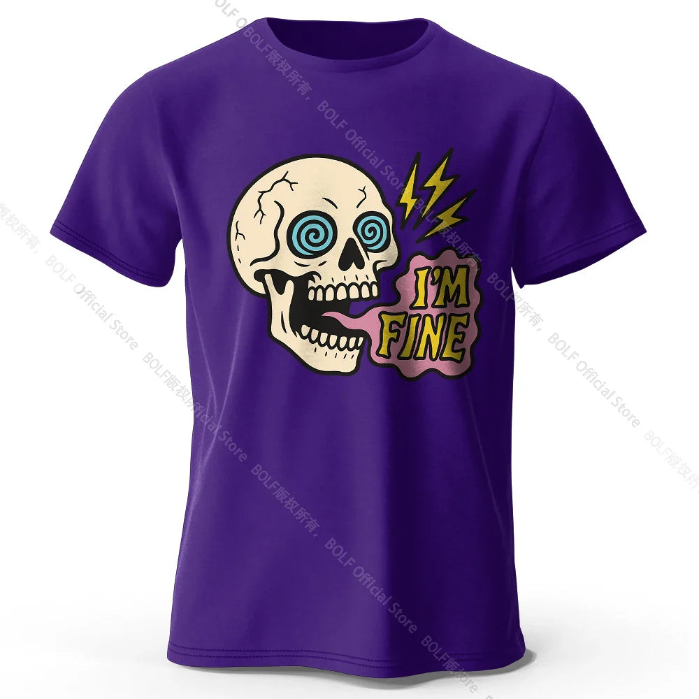Men's I Am Fine Printed T-Shirt 100% Cotton Oversized Sarcastic Graphic Tees for Women Summer Tops Mood Streetwear
