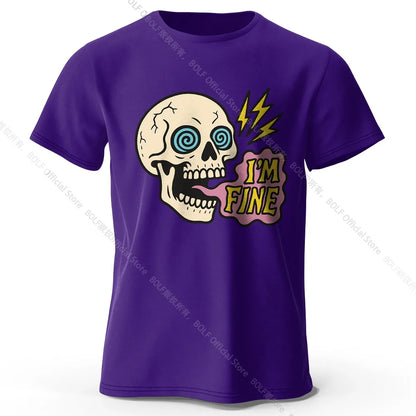 Men's I Am Fine Printed T-Shirt 100% Cotton Oversized Sarcastic Graphic Tees for Women Summer Tops Mood Streetwear