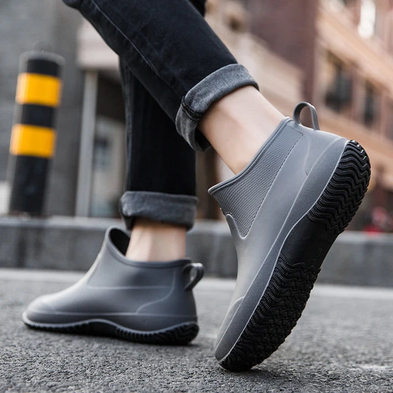 Men's Rain Boots Women's Ankle Water Shoes Non-slip Waterproof Safety Work Shoes Warm Cotton Platform outer wear Couple Lovers