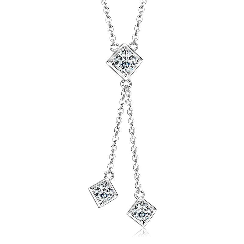 Full Round Cut Moissanite Tassel Chains Pendant Necklaces for Women Real S925 Sterling Silver Fine Jewelry Gifts Collar