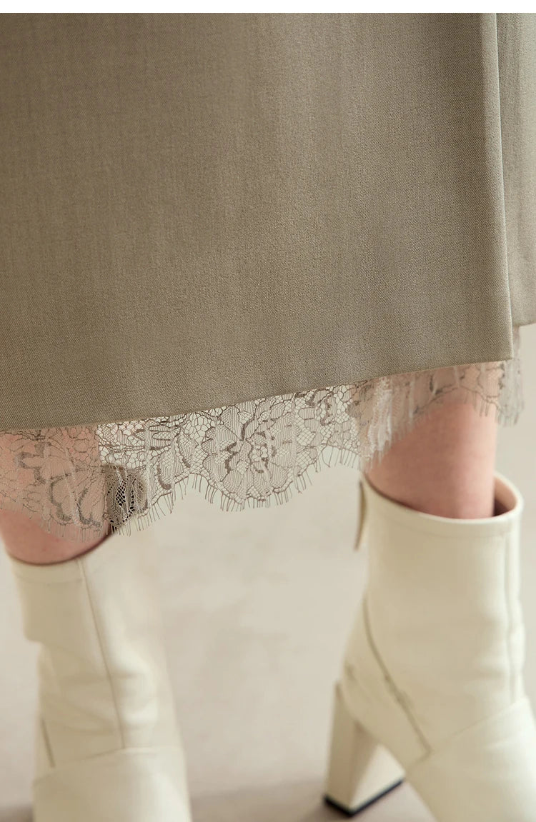 Minimalism Skirts for Woman 2025 Spring New Elegant Patchwork Lace Women's Clothing Retro Lady A-Line Pleated Skirt12443013