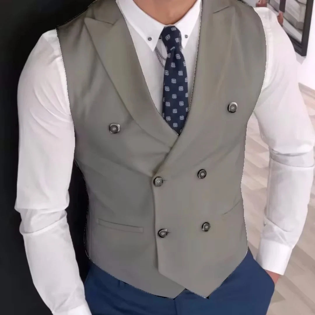 Men Vest Ivory Double Button Solid With Lapel Waistcoat Suit For Wedding Birthday Banquet Office Business Work Men Suit Vest