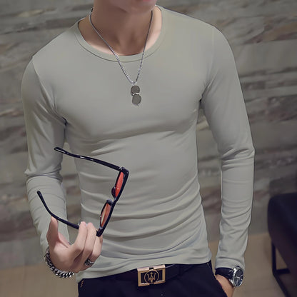 Men's Casual Fashion Solid Color Long-Sleeved Round Neck T-Shirt Classic Men's Spring and Autumn Thin Comfortable Top
