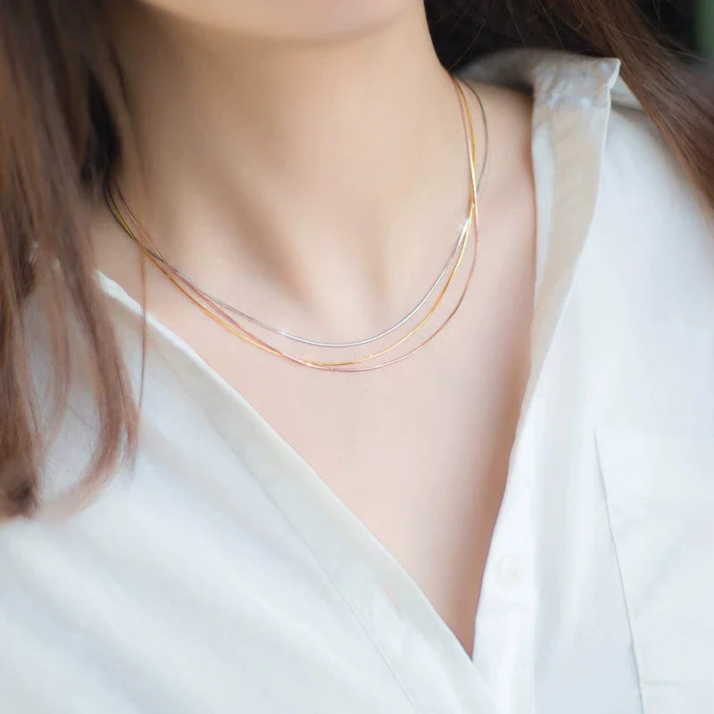 Classic Basic Chain 100% 925 Sterling Silver Lobster Clasp Adjustable Necklace for Women Snake Bone Chain Fine Jewelry