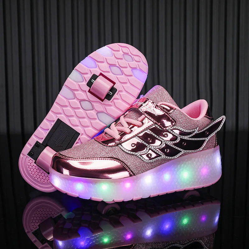 Sneakers Roller Shoes Outdoor Deformation Parkour Skates Dual-Use Children Girls Boys Adult Men Women Unisex Roller Skates