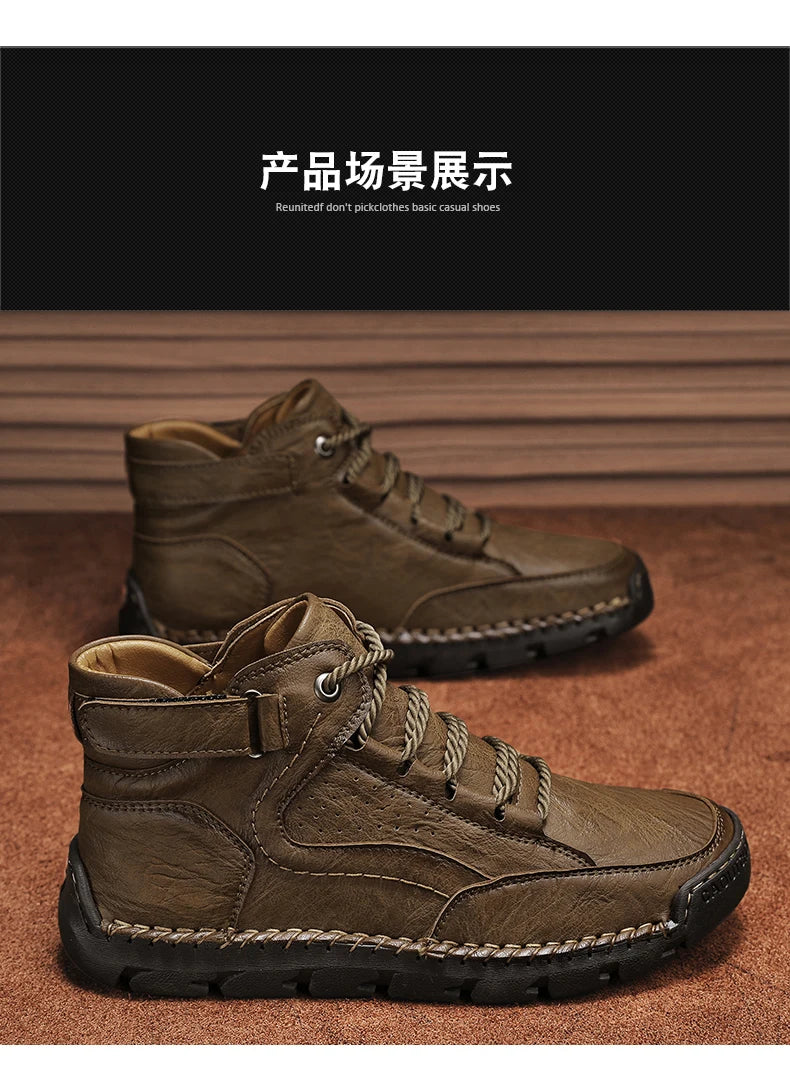 Men's Hand-stitched Boots Plus-size Casual Shoes Comfortable Soft Ankle Boots Outdoor Non-slip Wear Boots