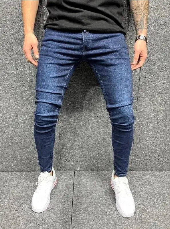 Man Pants Retro Washing Zipper Stretch Jeans Casual Slim Fit Trousers Male Plus Size Pencil Pants Denim Skinny Jeans for Men
