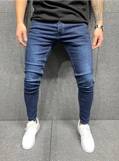 Man Pants Retro Washing Zipper Stretch Jeans Casual Slim Fit Trousers Male Plus Size Pencil Pants Denim Skinny Jeans for Men
