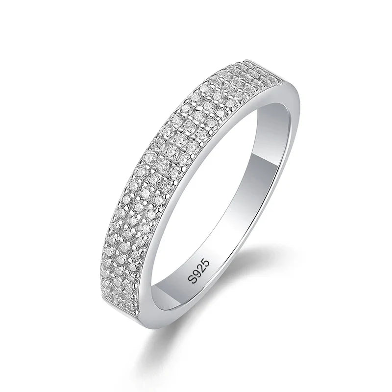 All Moissanite Ring 925 Sterling Sliver with Gold Plated Eternity Band Lab Diamond Rings for Women Party Sparkling Jewely