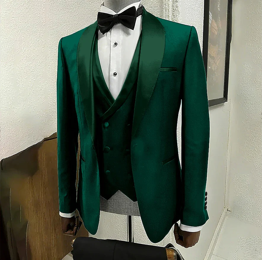Black Suits for Men 3 Piece Classic Shawl Lapel One Button Tuxedo Fashion Groom Wedding Party Banquet Dinner Slim Male Suit
