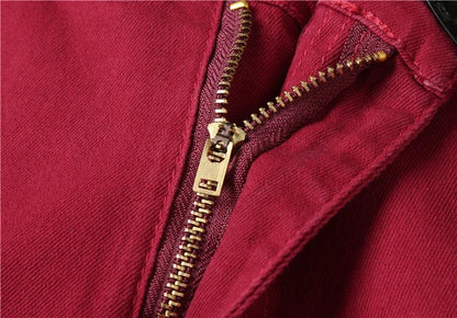 Brand Classic Style Men's Wine Red Jeans Fashion Business Casual Straight Denim Stretch Trousers Male Denim Pants Korean reviews