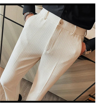 Men's Waffle Casual Pants Fashion Korean Stretch Waist Business Formal Pants Mens Social Party Suit Pants Streetwear Pencil Pant
