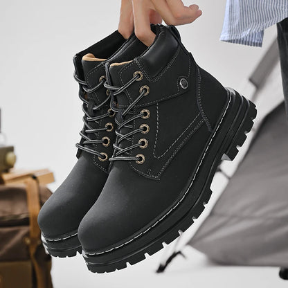 Handmade Outdoor Men Genuine Leather Boots Male Comfortable Business Party Casual Shoes Street Thick Sole Lace Up Shoes Big Size