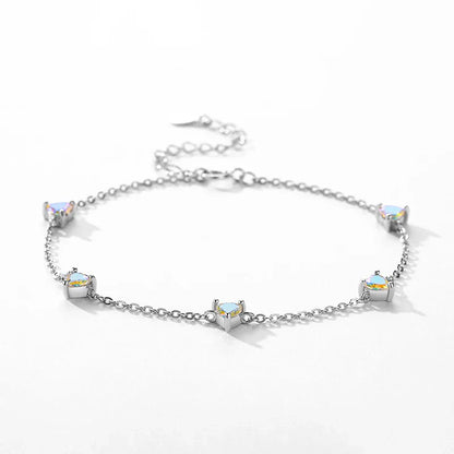 Authentic Luxury Rainbow Fire Color Zirconia Bracelet Charm Hearts Chain Link Bracelet For Women Birthday Crystal Jewelry