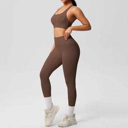 Women 2pcs Patchwork Sport Yoga Suit Training Sleeveless Sport Gym Tops  Tummy Control Slimming Booty Leggings Yoga Suit Sports