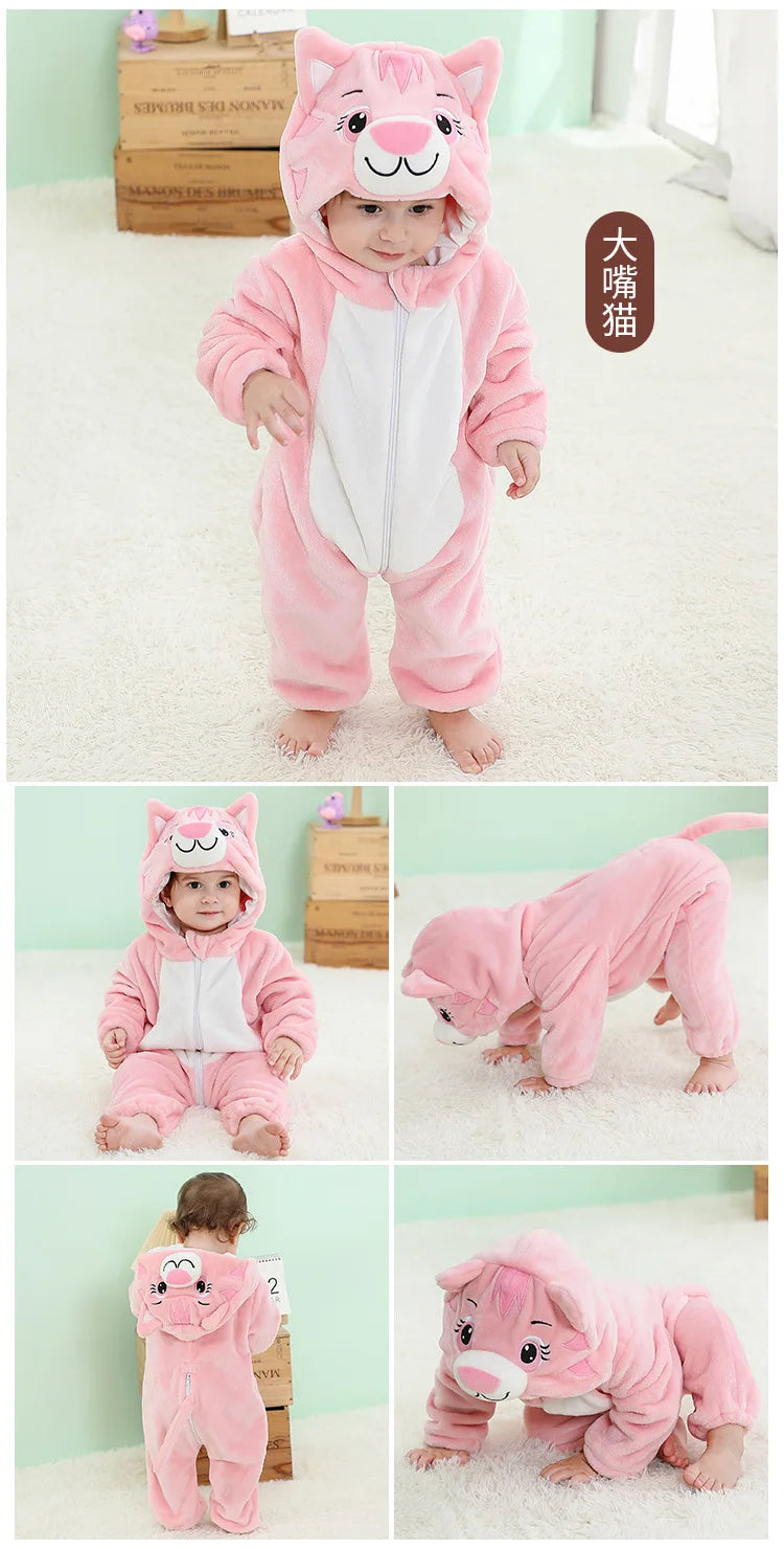 Cute Monkey Tiger Dinosaur Cosplay Costumes Boys Girls Toddler Animal Jumpsuit Baby Rompers Infant Clothes Pyjamas Kids Kigurumi