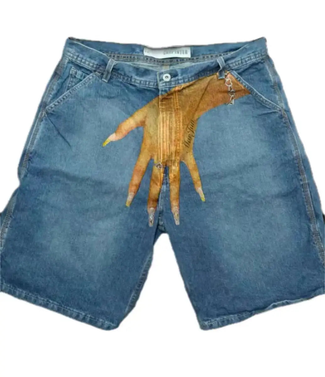 Deeptown Y2k Vintage Harajuku Denim Shorts Women Washed Letter Embroidery Tassels American Retro Jeans Man Baggy Hip Hop Jorts