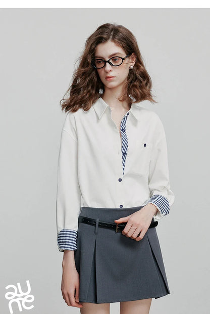 Women Striped shirt, spring 2025 new cavalry diagonal collar spliced pure cotton shirt