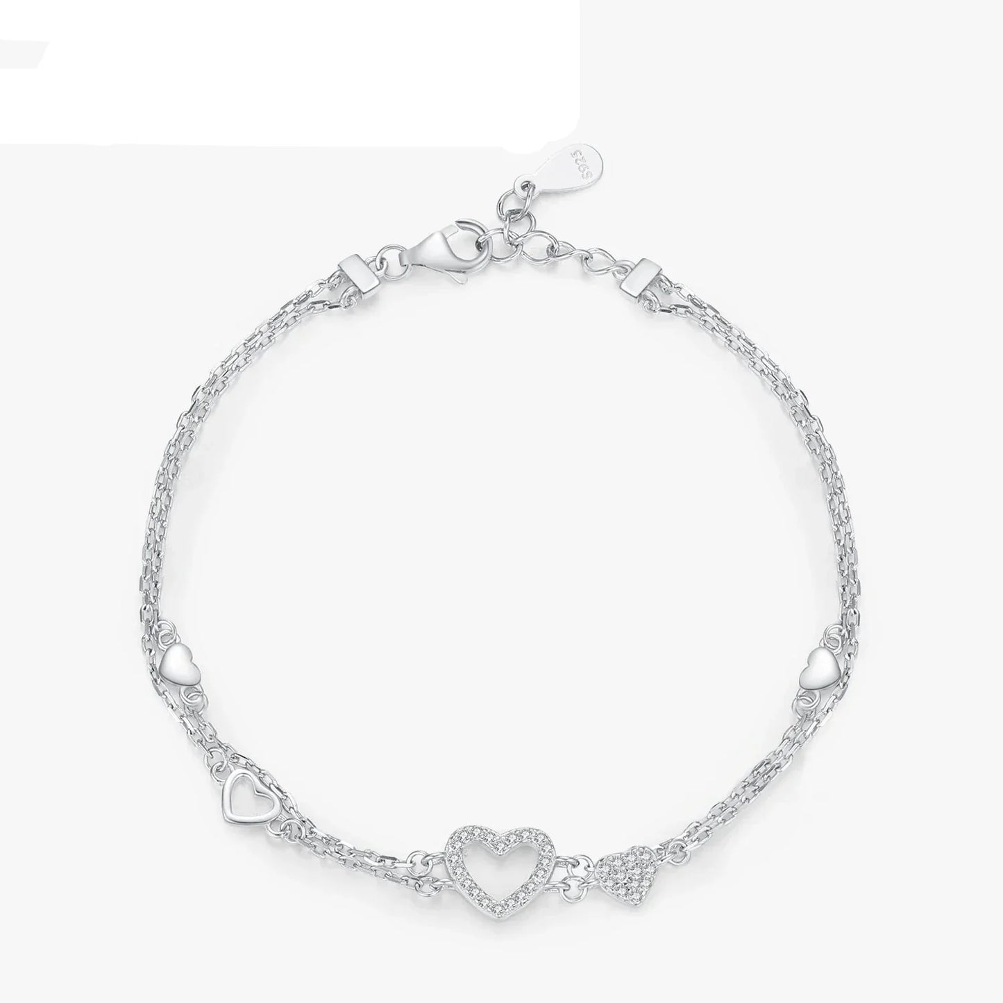 925 Sterling Silver Romantic Heart Bracelet Original Design Dazzling Clear CZ Bracelet For Women Silver Fine Jewelry
