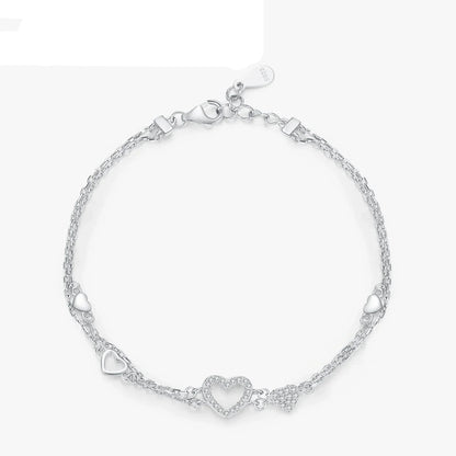 925 Sterling Silver Romantic Heart Bracelet Original Design Dazzling Clear CZ Bracelet For Women Silver Fine Jewelry