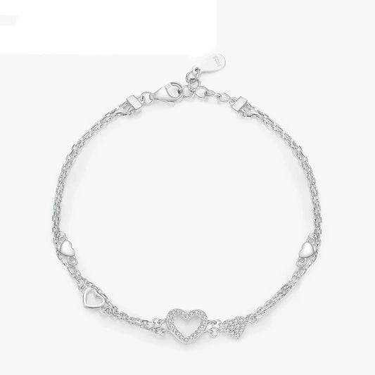 Bracelet Cœur Romantique en Argent Sterling 925, Design Original, Bracelet Scintillant en Oxyde de Zirconium Transparent pour Femmes, Bijoux Fins en Argent