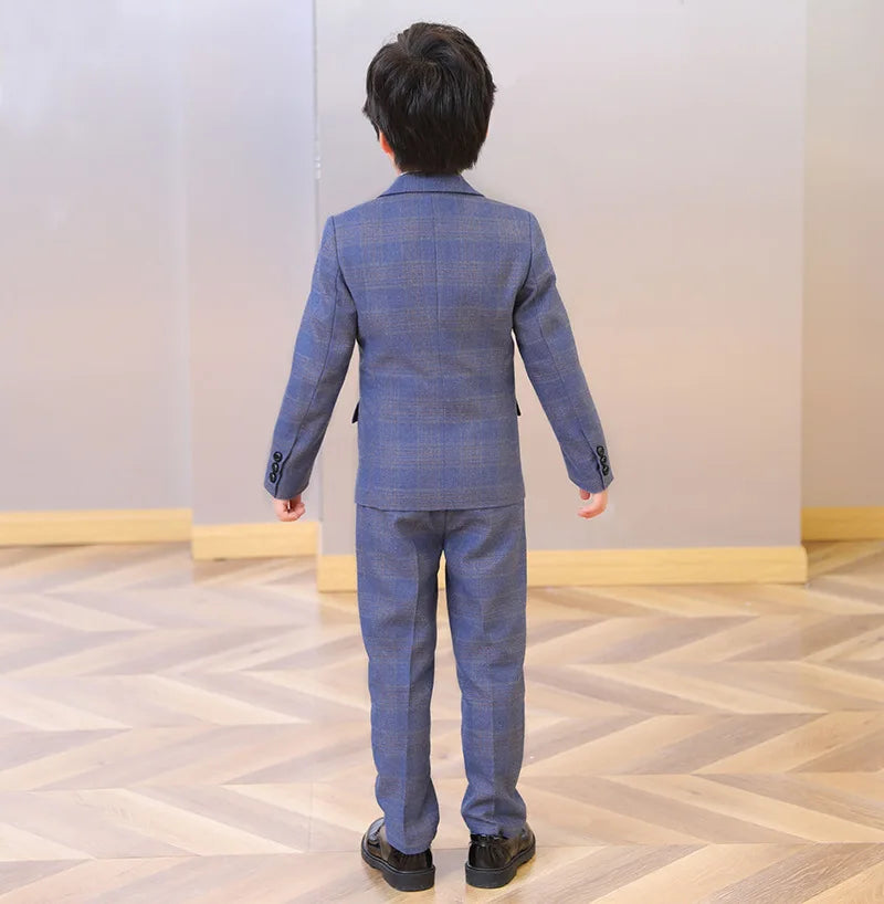 High Quality Boys Plaid Wedding Suits Kids Morning Coat Formal Dress Child Tuxedos Blazer Clothes Sets Toddler School Uniforms
