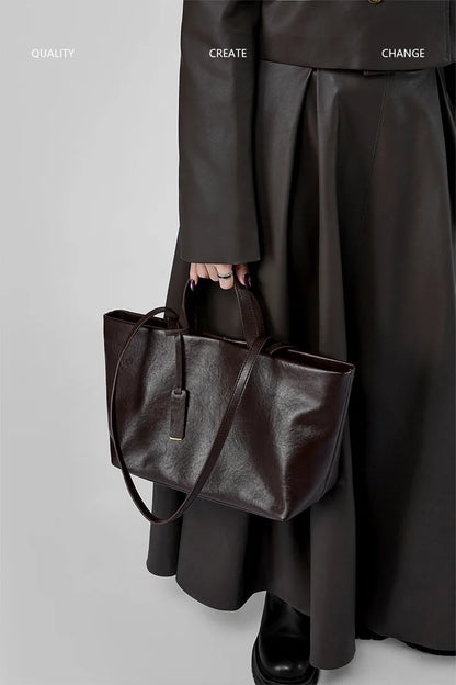 Luxury Women's Shoulder Bag Soft Leather Large Capacity Square Fashion Tote Bag Korean Fashionable Handbag Shopping Underarm Bag