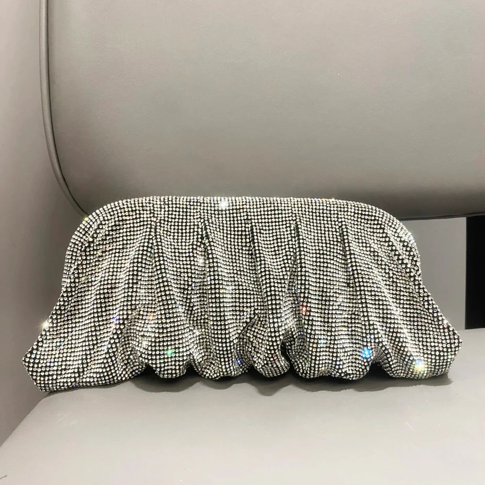 Shiny Handle Rhinestones Handmade Evening Clutch Bags New Folds Purses And Handbags Luxury Designer Wedding Party High Quality