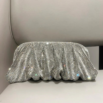 Shiny Handle Rhinestones Handmade Evening Clutch Bags New Folds Purses And Handbags Luxury Designer Wedding Party High Quality