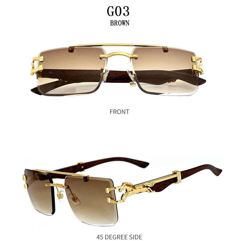 New In Sunglasses For Men Wooden Rimless Sunglasses Women  Vintage Square Fashion Glasses Luxe Gafas De Sol Hombre Zonnebril Sun