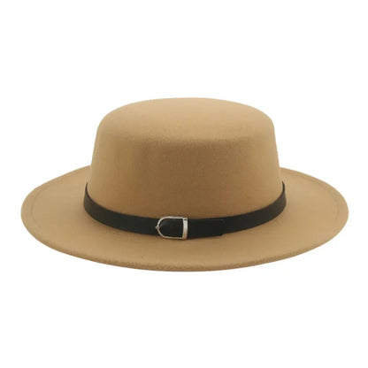 Felted Men Hats Solid Flat Top Belt Band Classic Simple Fedora Hats Khaki Camel Black White Red Casual Formal Dress Winter Hats