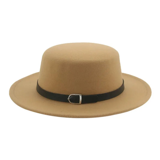 Felted Men Hats Solid Flat Top Belt Band Classic Simple Fedora Hats Khaki Camel Black White Red Casual Formal Dress Winter Hats