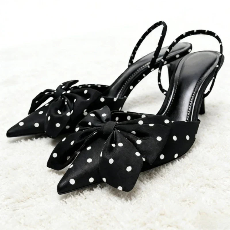 Brown Polka Dot Butterfly Knot Decoration Brand Pumps Women Elegant Pointed Toe Thin Heel Designer Shoes Sexy Party Dress Shoes