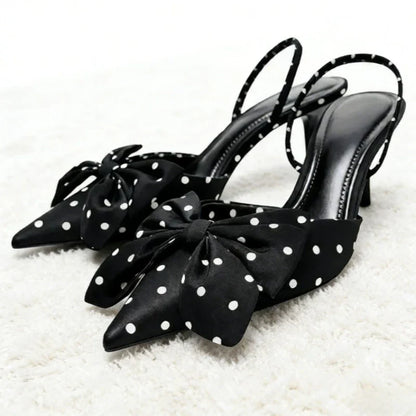Brown Polka Dot Butterfly Knot Decoration Brand Pumps Women Elegant Pointed Toe Thin Heel Designer Shoes Sexy Party Dress Shoes