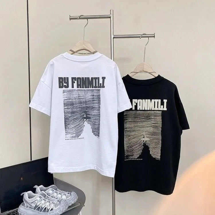Black Graffiti Letters Pure Cotton Short Sleeve T-Shirt for Tween Boys Loose Fit Summer Youthful Wear Kids Outerwear Clothing