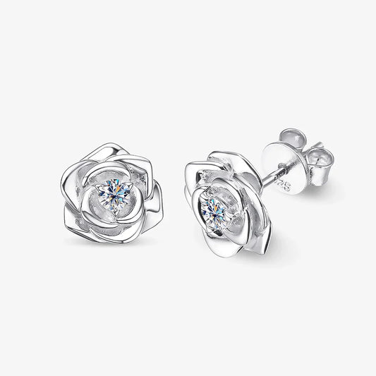 100% 925 Sterling Silver 3mm Moissanite Diamond Stud Earring For Women Romantic Rose Flower Earring Sparkling Fine Jewelry