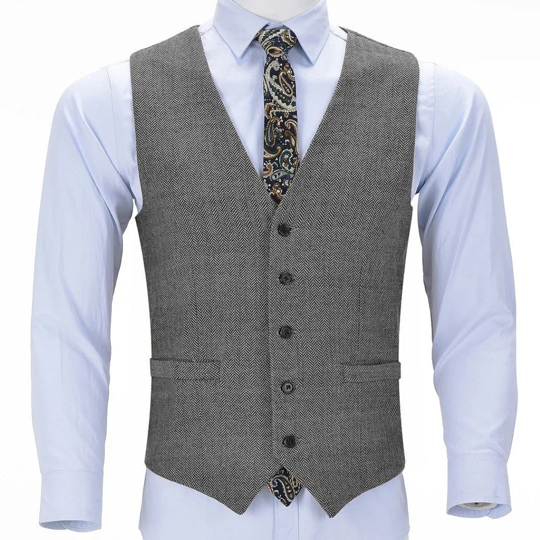 Men Vest Brown Herringbone Single Button V Neck Solid Waistcoat For Business Banquet Work Casual Daily Men Suit Vest