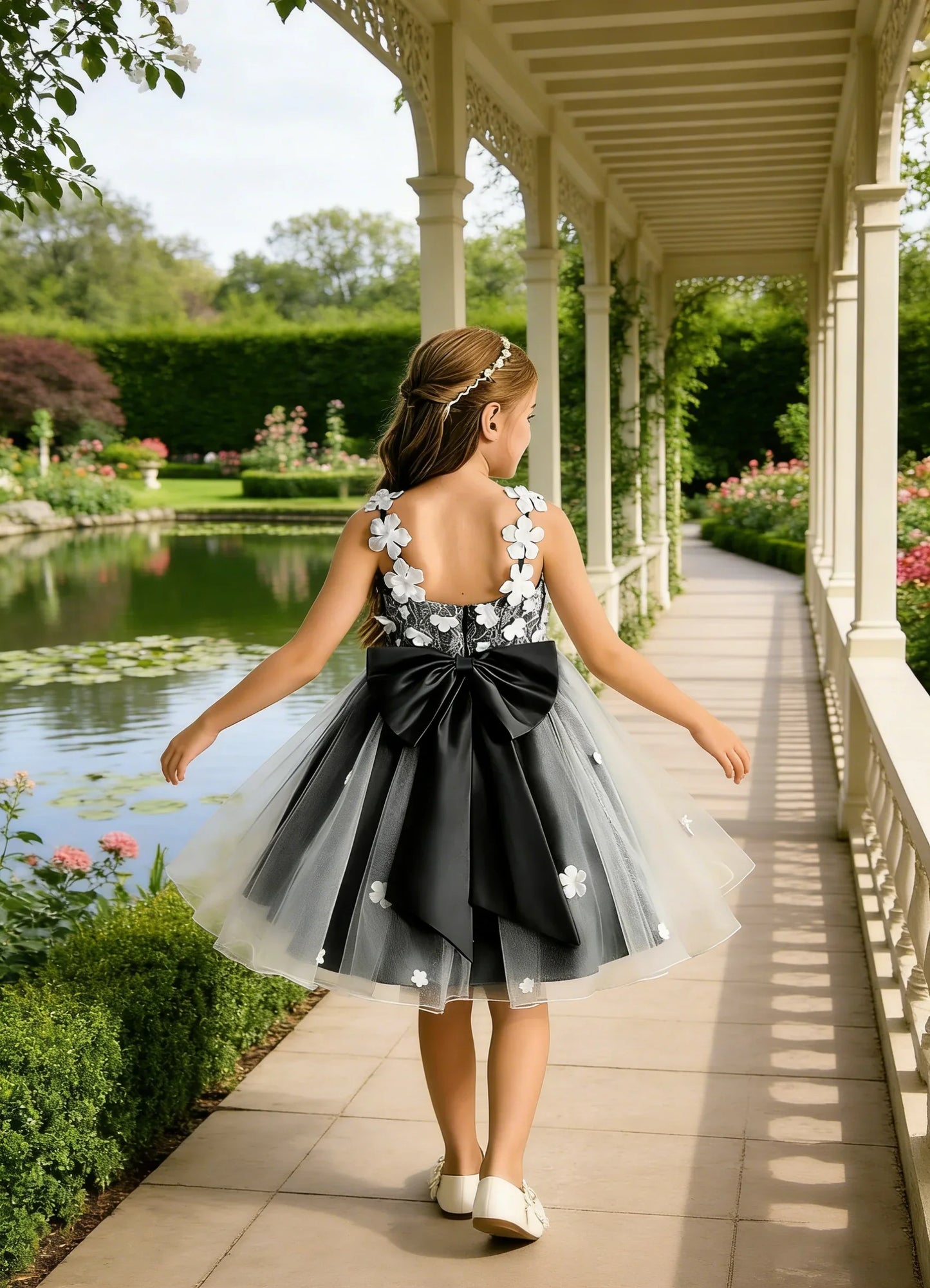 Snvdzo Princess Girls Lace Flower Girl Dress 3D Floral Sleeveless Tulle Princess Wedding Pageant Party Dresses 2026 with Big Bow