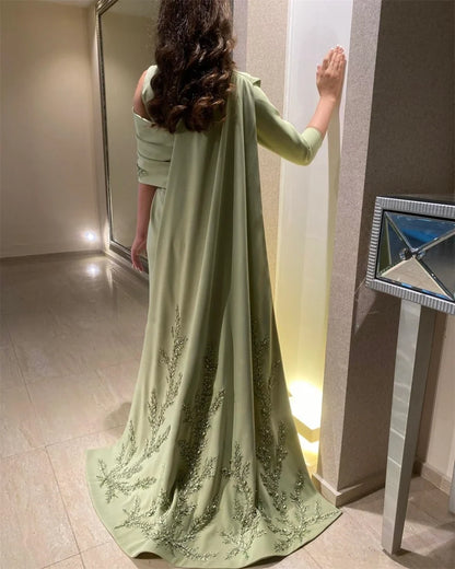 Customized  High Quality Boat Neck Sheath Stole Appliques Party Dress Floor Length Formal Evening Gowns Выпускные платья 이브닝드레스
