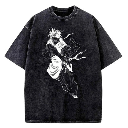 Anime Jujutsu Kaisen Choso Print T Shirt Men Women Y2k T-shirts Vintage Washed Cotton Tee Harajuku Male Short Sleeve Tshirt